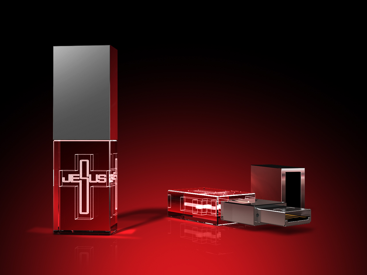 Schriftzug 'Jesus' - USB-Stick, LED weiß, 16 GB – GLASFOTO.COM