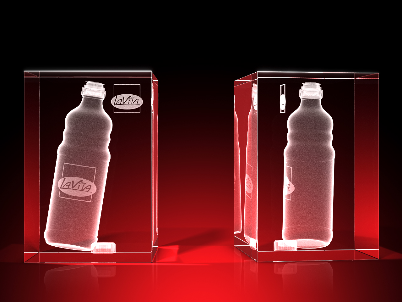 Kundengesschenke : LaVita - 3D Flasche im Glasquader