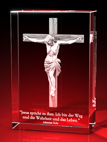 Christus am Kreuz mit Konfispruch - Quader – GLASFOTO.COM