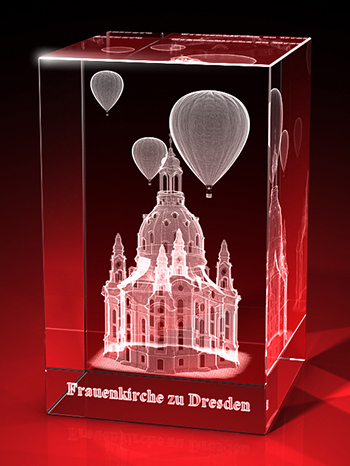 Souvenirs aus Glas : Frauenkirche Dresden mit Ballons - Quader – GLASFOTO.COM