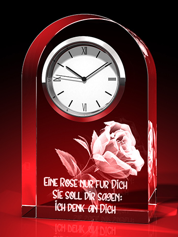 Rose + Ich denk an dich - Uhr, Glas rund – GLASFOTO.COM