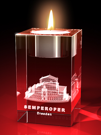 Semperoper, Glasprodukt mit Gravur, Souvenir, 3D, Teelicht, GLASFOTO.COM