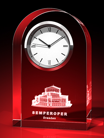 Semperoper, Glasprodukt mit Gravur, Souvenir, 3D, Uhr, GLASFOTO.COM